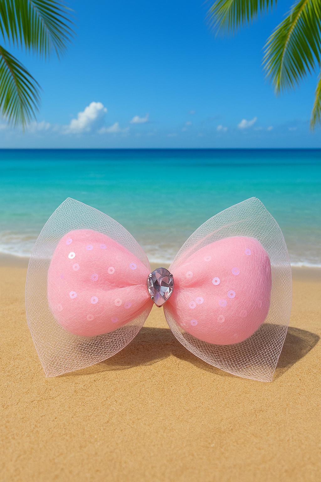 Pince à Cheveux Fille – Tulle Pailleté & Strass Cœur