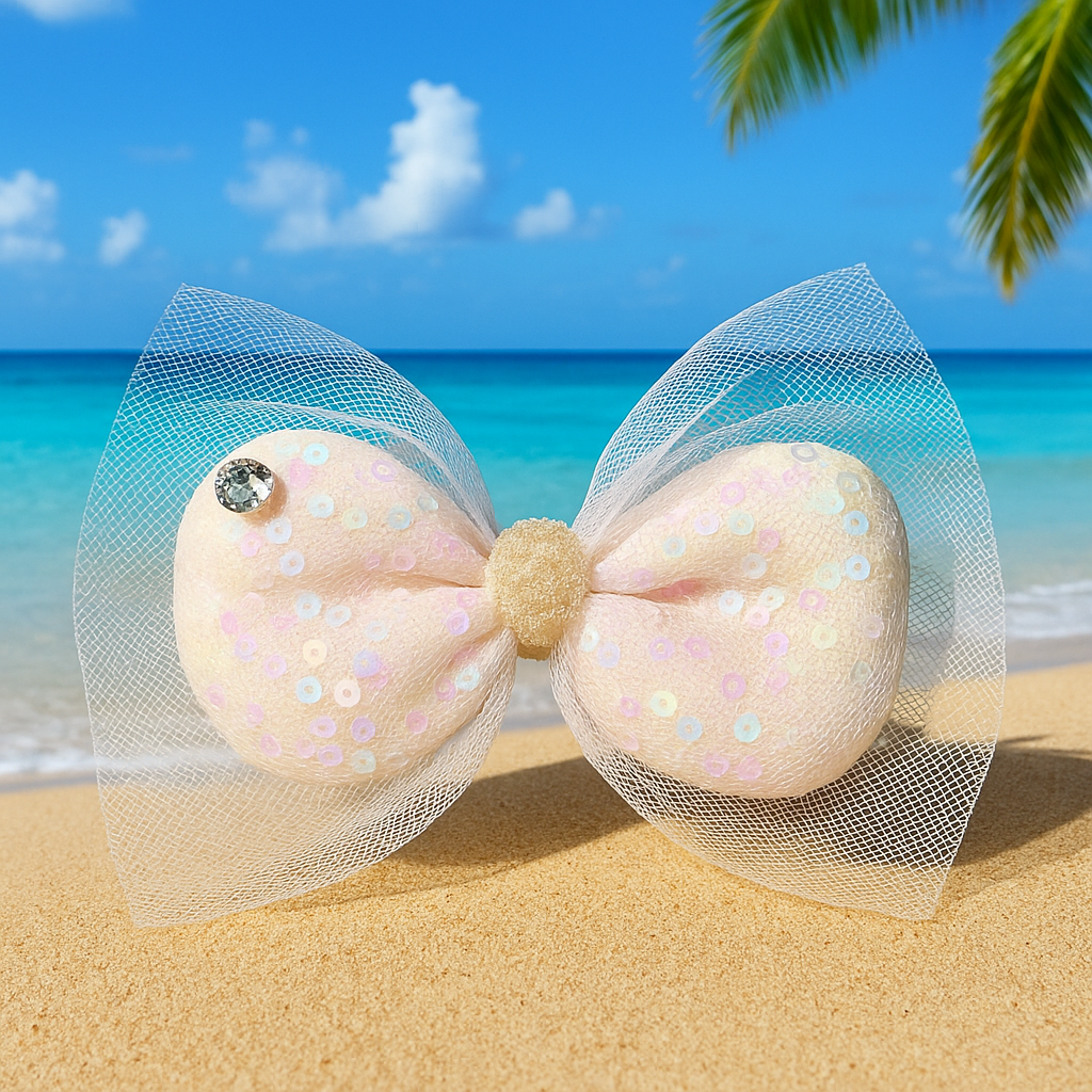 Pince à Cheveux Fille – Tulle Pailleté & Strass Cœur
