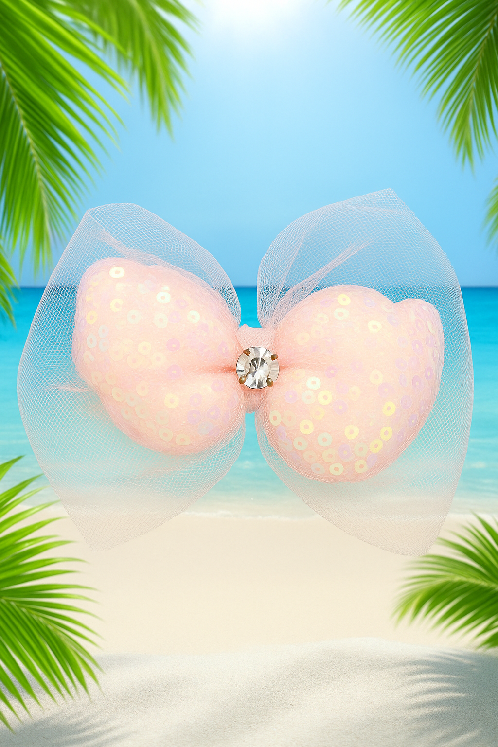 Pince à Cheveux Fille – Tulle Pailleté & Strass Cœur